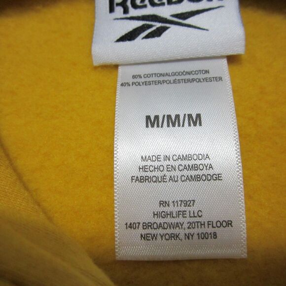 Reebok Hoodie Adult Size M Golden Yellow Black Logo Long Sleeve Cotton Blend - Picture 3 of 12